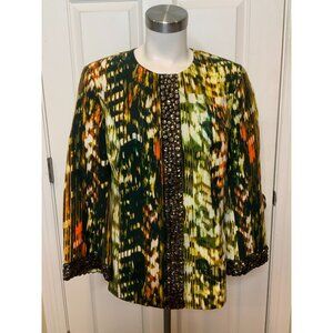 St. John Mahogany Multi Abstract Jeweled Trim Jacket NWT $1,195, Size 8